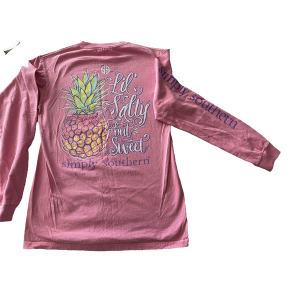 SIMPLY SOUTHERN "Lil Salty but Sweet" Pineapple Pink Small T-shirt Long Sleeve - Picture 1 of 11